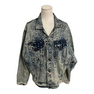 Tony Alamo Acid Wash Denim Jacket Jeans Bling Crystals 80’s 90’s Vintage Sz M‎ L